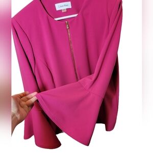 Calvin Klein Women Bell-Sleeve Zip-Front Jacket, Vivacious Pink, Size 16W (1X)